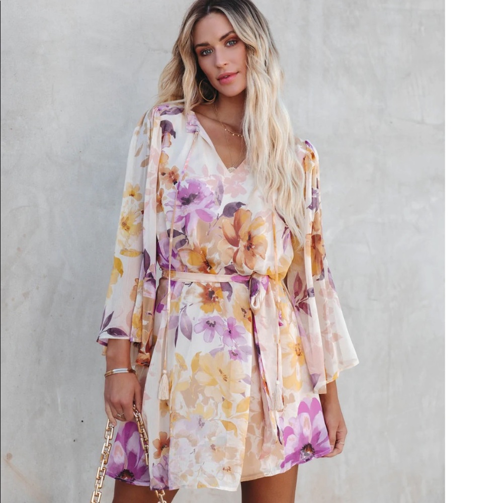 VICI DAMAYA FLORAL CHIFFON TASSEL DRESS - NWOT